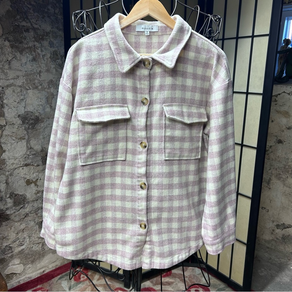 Moodie Lavender/Cream Gingham Shacket: Size MEDIUM